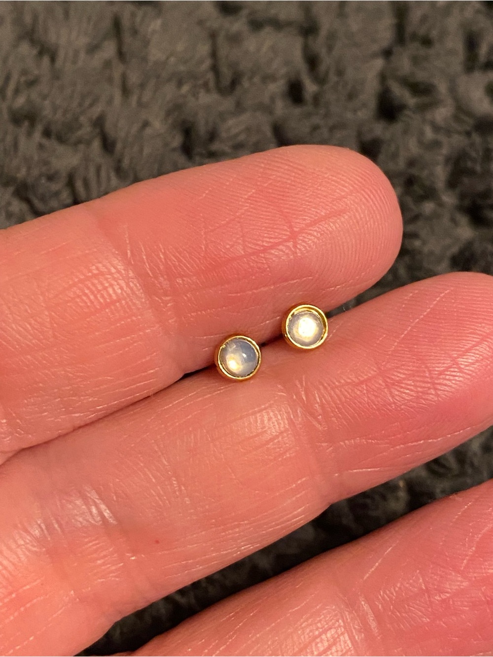 Gold Bezel Moonstone Stud Earrings - Women Jewelry